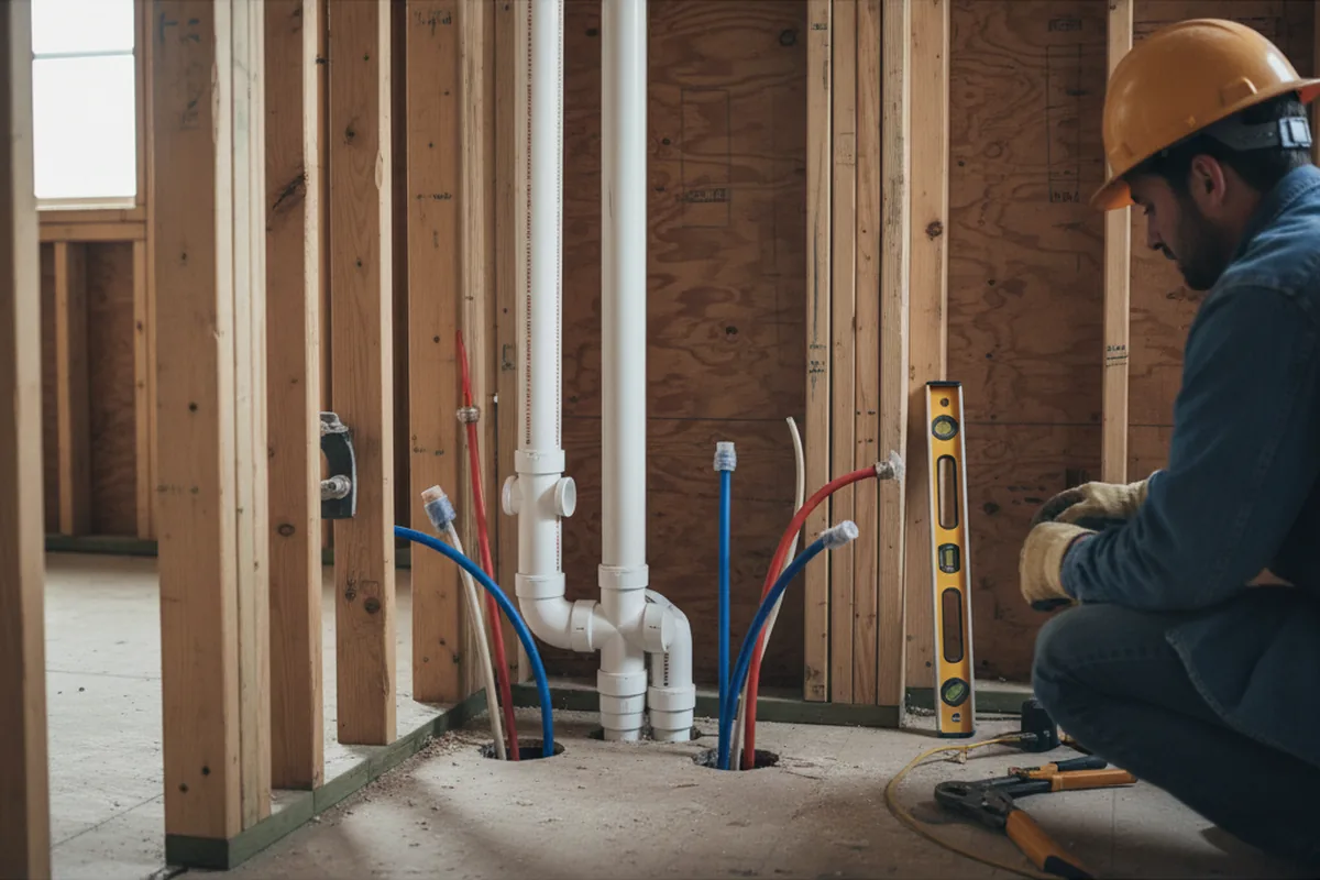 Drain and supply rough-in during Sump Pump Repair in Pendleton